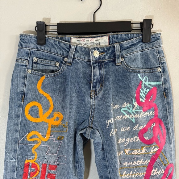 Vintage 90s Request Blue Paint Graffiti Jeans - Picture 2 of 6
